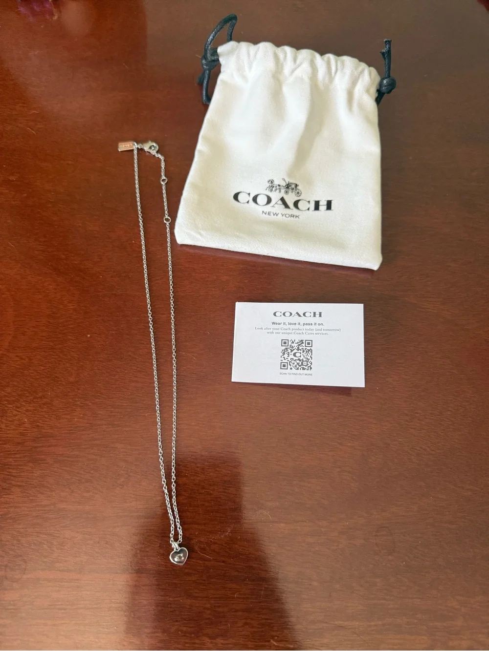 Coach Silver Heart Pendant Necklace with 'C' Logo